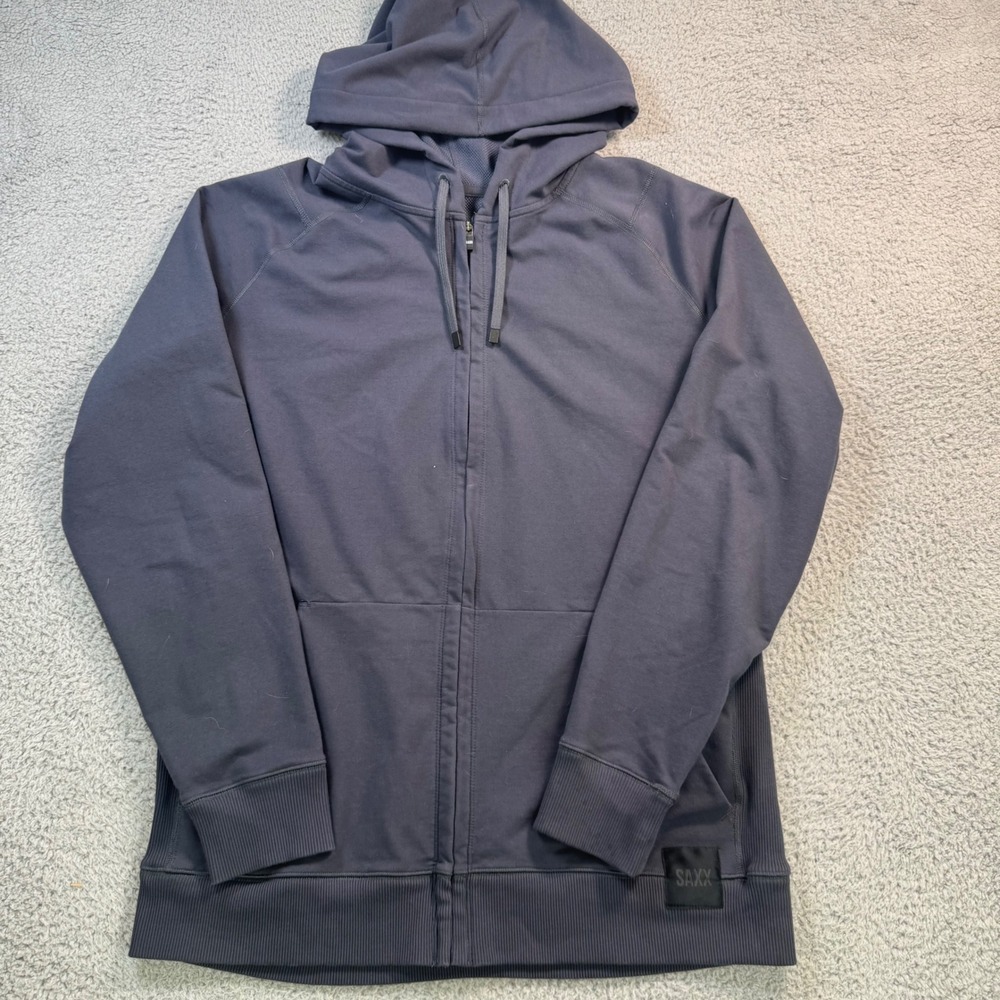 SAXX Down Time Hoodie‎ Mens Large Blue Full Zip Stretch Jacket